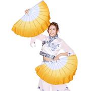 G-Like Dance Hand Held Fan - Chinese Spanish Hand-Held Fold Vintage Style Portable Personalized Tai Chi Kungfu Dancing Folding Fans Decoration for Dance - Silk and Plastic - 13” Inches (Yellow)