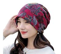 G-LIKE Dual-Purpose Pullover Cap Flower Pattern Sports and Leisure Beanie Outdoor Dome Elastic Ladies Ponytail hat Ear Protection (Rose-Red)
