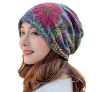 G-LIKE Dual-Purpose Pullover Cap Flower Pattern Sports and Leisure Beanie Outdoor Dome Elastic Ladies Ponytail hat Ear Protection (Gray-Red)