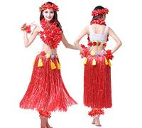 G-LIKE Hula Skirt Grass Dress - 8 Colors Sexy Luau Hawaiian Floral Fancy Party Dancer Dress Costume Outfit for Women Girls- Plastic - 8 in 1 Set (Red)