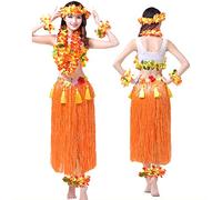 G-LIKE Hula Skirt Grass Dress - 8 Colors Sexy Luau Hawaiian Floral Fancy Party Dancer Dress Costume Outfit for Women Girls- Plastic - 8 In 1 Set (Orange)