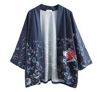 G-LIKE Japanese Kimono Jacket Robe - Traditional Classic Haori Clothing Tokyo Harajuku Antique Styles Floral Loose Jacket Robe Costume Bathrobe Sleepwear for Women Men Girls, blue, Einheitsgröße Große