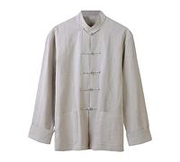 G-LIKE Kung Fu Uniform Clothing - Chinese Traditional Qi Gong Martial Arts Wing Chun Shaolin Tai Chi Taekwondo Training Cloths Apparel Clothing for Man Women - Fiberflax (Grey, L)