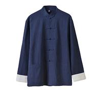 G-LIKE Kung Fu Uniform Clothing - Chinese Traditional Qi Gong Martial Arts Wing Chun Shaolin Tai Chi Taekwondo Training Cloths Apparel Clothing for Man Women Arthritis - Fiberflax (Navy Blue, S)