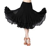 G-LIKE Latin Dance Women's Skirt - Latin Dances Waltz Tango Jazz Salsa Rumba Modern Dance Performance Party Costume Stretchy Midi Skirt Dance Dress for Women Girls, black, One Size
