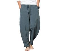 G-LIKE Men's Harem Trousers, Chinese Retro Style Yoga Trousers with Wide Legs for Pilates, Martial Arts, Kung Fu,Yoga, Tai Chi, Casual Thai Knickerbockers, Baggy Training Trousers Grey