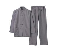 G-LIKE Men's Suit Chinese Style Traditional Martial Arts Kung Fu Tai Chi Wushu Classic Tangzhuang Long Sleeve Shirt Trousers Training Uniform Spring Autumn Casual Clothing, darkgray, L