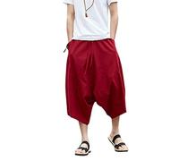 G-LIKE Palazzo Parachute Harem Pants - Thai Cargo Boho Hippie Baggy Buddha Yoga Balloon Loose Gypsy Aladdin Chinese Large Pocket Bloomer Trousers Knickers Clothing (Red, L)