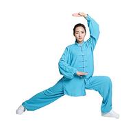 G-LIKE Tai Chi Uniform Clothing - Qi Gong Martial Arts Wing Chun Shaolin Kung Fu Taekwondo Training Cloths Apparel Clothing for Seniors Beginners Men Women Arthritis - Cotton (Blue-Long Sleeve, XL)