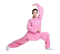 G-LIKE Tai Chi Uniform Clothing - Qi Gong Martial Arts Wing Chun Shaolin Kung Fu Taekwondo Training Cloths Apparel Clothing for Seniors Beginners Men Women Arthritis - Cotton (Pink-Long Sleeve, M)