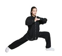 G-LIKE Tai Chi Uniform Clothing - Qi Gong Martial Arts Wing Chun Shaolin Kung Fu Taekwondo Training Cloths Apparel Clothing for Seniors Beginners Men Women Arthritis - Cotton (Black-Long Sleeve, S)