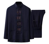 G-LIKE Tai Chi Uniform Shirt - Qi Gong Martial Arts Wing Chun Shaolin Kung Fu Shirt Training Cloths Apparel Clothing for Seniors Beginners Men Women Arthritis (Navy, L)