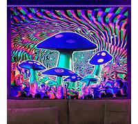 G-LIKE UV Reactive Trippy Neon Tapestries Glow Under UV Light Trippy Wall Haning Tapestry for Bedroom Party Beach Living Room (Mushrooms-2, 150X130)