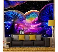 G-LIKE UV Reactive Trippy Neon Tapestries Glow Under UV Light Trippy Wall Haning Tapestry for Bedroom Party Beach Living Room (Mushrooms-3, 150X130)