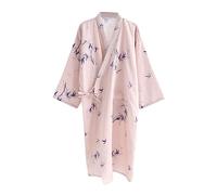 G-LIKE Women's Japanese Kimono Robe - Lightweight Floral Yukata Sleepwear, Long Sleeve Loungewear with Belt, Comfortable Loose-Fit Pajama Dress for Home & Vacation
