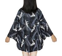 G-LIKE Women's Kimono Haori Robe Dragon Pattern Harajuku Style, Crane, Einheitsgröße Große Größen