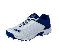 Gunn & Moore Gm Spike Cricket Shoes, Optimal Grip And Lightweight Feel, For Bowlers And Batsmen, Arch Support, For Adults And Youth Players, White/Blue/Fluro Yellow, Size 5 Uk, 38 Eu