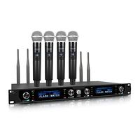 G-MARK Wireless Microphone System, 4 Channel Wireless Microphones with Rechargeable Handheld Mics, 250FT Range, UHF Metal Cordless Dynamic Mics Sets for Singing, Church, Karaoke (Auto Connect)