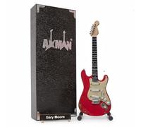 G Moore Fiesta Red S-Style - Miniature Guitar Replica - Music Gifts - Handmade Ornamental 1/4 Scale - Includes a Display Box, Name Tag and Miniature Guitar Stand