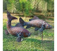 Set of 2 Garden Koi Fish Statue Sculpture Antique Copper Fish Outdoor Décor Garden Sculptures & Statues Metal Koi Fish Ornaments for Outdoors,Patio Decor,Backyard and Home Kitchen Decorations