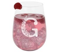 G Personalised Monogram Initial Etched Gin Glass - Engraved Name Stemless Glass for Birthday Gift - Custom Name for Her or Him - Personalised Initial Engraved 590ml