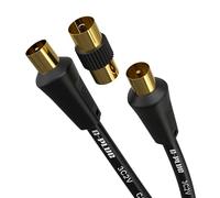 G-PLUG 0.5m TV Aerial Cable, Coax Cable for Freeview, Sky Box and Freesat | Black cable with gold-plated male-to-male IEC connectors, straight plugs and F-F coupler for BT TV and aerial extension