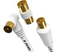 G-PLUG 1.5m Long TV Aerial Cable Right Angle with Plug Adapter - Coaxial Satellite Cable TV Antenna AV Lead Male to Male with RF Connector Coax Extension Gold - FreeView, FreeSat, Sky Box, BT