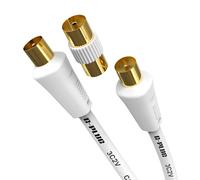 G-PLUG 10m TV Aerial Cable, Coaxial Cable for Freeview, Sky Box and Freesat | White cable with gold-plated male-to-male IEC connectors, straight plugs and F-F coupler for BT TV and aerial extension