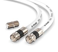 G-PLUG 2m RG6 Coaxial TV Aerial Cable, Satellite Cable, F-Type Connectors | 75 Ohm impedance, up to 3 GHz, weather-sealed, compatible with Sky, Sky Q, Virgin Media, Freesat and broadband modems, White