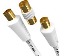 G-PLUG 2m TV Aerial Cable, Coaxial Cable for Freeview, Sky Box and Freesat | White cable with gold-plated male-to-male IEC connectors, straight plugs and F-F coupler for BT TV and aerial extension