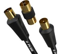 G-PLUG 5m Long TV Aerial Cable with Plug Adapter - Coaxial Satellite Cable TV Antenna AV Lead Male to Male with RF Connector Coax Extension Gold - FreeView, FreeSat, Sky Box, BT