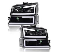 G-PLUS LED DRL Headlights, Compatible with 2003 2004 2005 2006 Chevy Avalanche 1500 2500 Bumper Headlamp, Clear lens Black Housing Clear Reflector