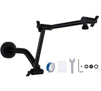G-Promise 12 Inch Shower Head Extension Arm with Shower Arm and Flange, Solid Brass Flexible Height & Angle Extender with Lock Joint, Compatible with Rainfall and Handheld Showerhead (Matte Black)