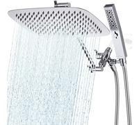 G-Promise 12" Metal Double Shower Head with Portable Spray Combo | Rain Shower with Portable Massage Mode | 3-Way Diverter with Adjustable Extension Arm Long Hose