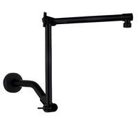 G-Promise 16 Inch Shower Arm Extension with Flange, Solid Brass Adjustable Height & Angle Extender with Lock Joint, Compatible with Most Standard Shower Systems (Matte Black)