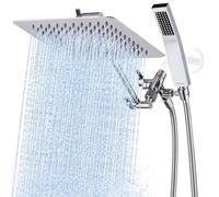 G-Promise All Metal 10" Dual Square Shower Head Combo | Rain Shower Head | Handheld Shower Wand | Adjustable | Smooth 3-Way Diverter | 71" Extra Long Hose - A Bathroom Upgrade (Chrome)