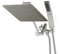 G-Promise All Metal 10" Dual Square Shower Head Combo | Rain Shower Head | Handheld Shower Wand | Adjustable | 3-Way Diverter | 71" Extra Long Hose - A Bathroom Upgrade(Brushed Nickel)