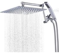 G-Promise All Metal 12 Inches Rainfall Shower Head with Handheld Spray Combo, 3 Settings Diverter, Adjustable Extension Arm with Lock Joints, 71 Inches Stainless Steel Hose (Chrome)