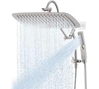 G-Promise All Metal 16 Inch Shower Head with Massage Mode Handheld, Rain Shower Head with Handheld Spray Combo, 3-Way Diverter with Pause Setting, 13 Inch Adjustable Extension Arm (Brushed Nickel)