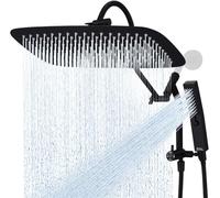 G-Promise All Metal 16 Inch Shower Head with Massage Mode Handheld, Rain Shower Head with Handheld Spray Combo, 3-Way Diverter with Pause Setting, 13 Inch Adjustable Extension Arm (Matte Black)