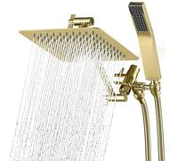 G-Promise All Metal Dual Square Shower Head Combo | 8" Rain Shower Head | Handheld Shower Wand with 71" Extra Long Flexible Hose | Smooth 3-Way Diverter | Adjustable Extension Arm - A Bathroom Upgrade