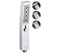 G-Promise All Metal Square 3 Function Handheld Shower Head, with Press-Button Mode Switching, Easy and Quick Switch to Massage Mode, Bathroom Shower Wand Design Exquisite Luxury, 2.5 GPM, Chrome