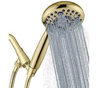 G-Promise Handheld Shower Head High Pressure 6 Spray Settings, Detachable Hand Held Showerhead 4.9" Face with Extra Long Flexible Hose and Metal Adjustable Bracket ，Polished Brass