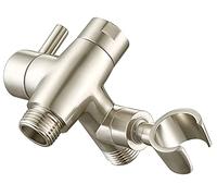 G-Promise Solid Metal Shower Arm Diverter with Holder for Hand Held Showerhead and Fixed Spray Head, G 1/2 3-Way Bathroom Universal Diverter System Replacement Part (Brushed Nickel)