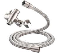 G-Promise Solid Metal Shower Arm Diverter with Holder for Hand Held Showerhead and Fixed Spray Head, G 1/2 3-Way Bathroom Universal Diverter System Replacement Part,71" Hose (Brushed Nickel)