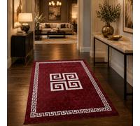 G&Q Rhodes Greek Key Area Rug, Modern Anti-Slip Polyester Floor Carpet with Fringed Edges, Soft Geometric Runner Rug for Living Room, Bedroom, Hallway, Kitchen and Dining Room