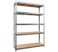 G-Rack 5-Tier Garage Shelving Unit with 175kg Load Per Shelf - Single Bay Shelving Unit - 180cm x 90cm x 40cm - Galvanised Metal Frame with MDF Boards for Garage, Home, or Office Storage