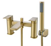 G-Rad Kova Arvan Bathroom Bath Filler Shower Mixer Tap Handset Modern Dual Lever Handle Deck Mounted In Gold