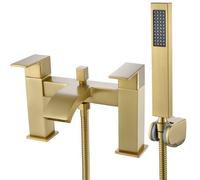 G-Rad Kova Nerra Bathroom Bath Filler Shower Mixer Tap Handset Modern Dual Lever Handle Deck Mounted In Gold