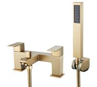 G-Rad Kova Windon Bathroom Bath Filler Shower Mixer Tap Handset Modern Dual Lever Handle Deck Mounted In Gold